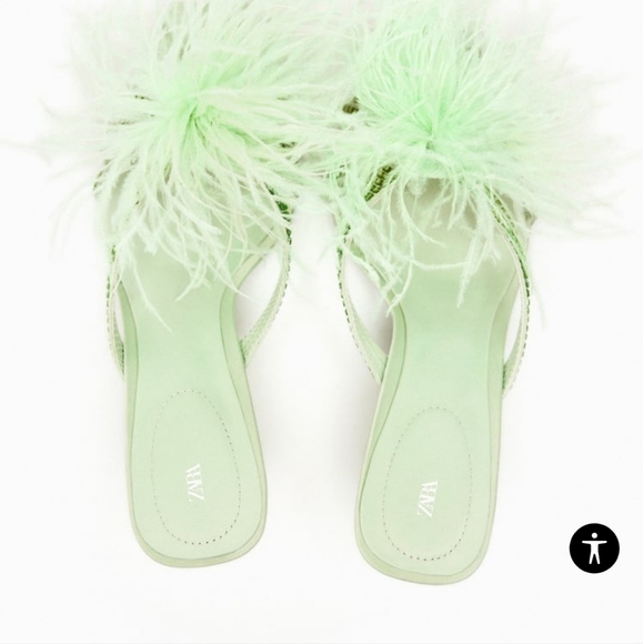 NEW Zara Feathered Heeled Sandals Size 10 - Picture 2 of 7